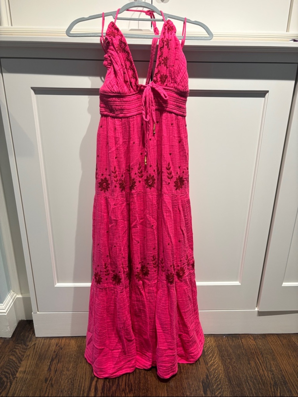 Free People Real Love Hot Pink Embroidered Maxi Dress. NWT.